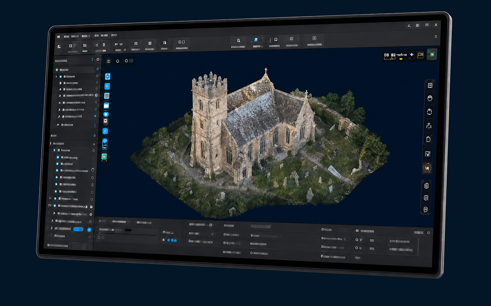 DJI Terra photogrammetry software showing a church model